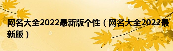 网名大全2022最新版个性（网名大全2022最新版）