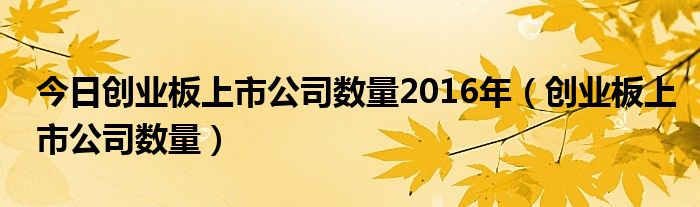 今日创业板上市公司数量2016年（创业板上市公司数量）