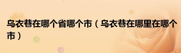 乌衣巷在哪个省哪个市（乌衣巷在哪里在哪个市）