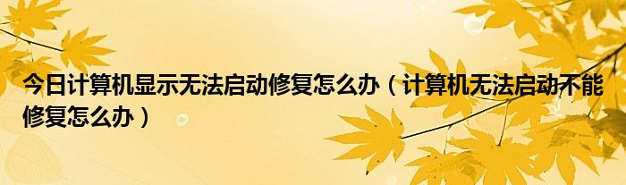 今日计算机显示无法启动修复怎么办（计算机无法启动不能修复怎么办）