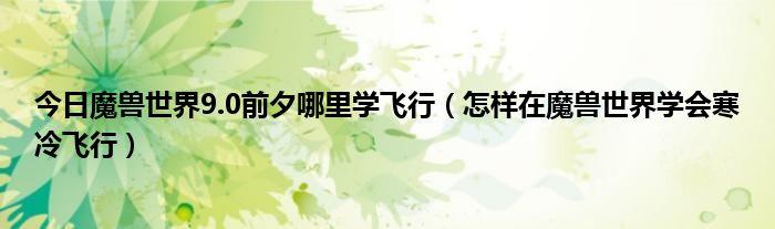 今日魔兽世界9.0前夕哪里学飞行（怎样在魔兽世界学会寒冷飞行）