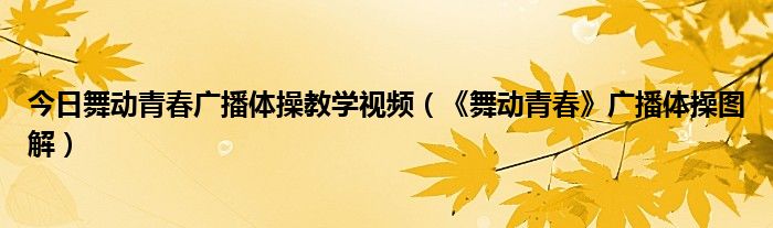 今日舞动青春广播体操教学视频（《舞动青春》广播体操图解）