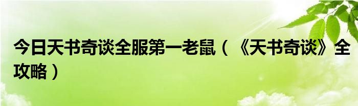 今日天书奇谈全服第一老鼠（《天书奇谈》全攻略）