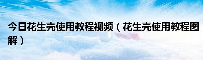 今日花生壳使用教程视频（花生壳使用教程图解）