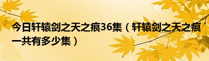 今日轩辕剑之天之痕36集（轩辕剑之天之痕一共有多少集）