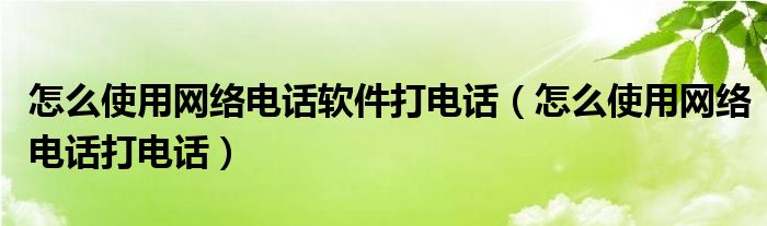 怎么使用网络电话软件打电话（怎么使用网络电话打电话）