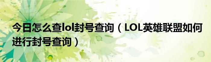 今日怎么查lol封号查询（LOL英雄联盟如何进行封号查询）