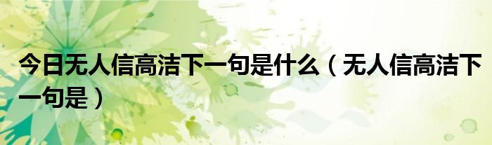 今日无人信高洁下一句是什么（无人信高洁下一句是）