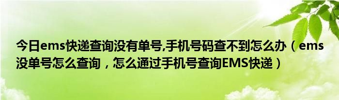 今日ems快递查询没有单号,手机号码查不到怎么办（ems没单号怎么查询，怎么通过手机号查询EMS快递）