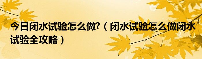 今日闭水试验怎么做?（闭水试验怎么做闭水试验全攻略）