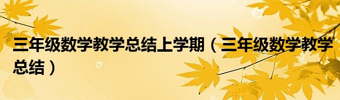 三年级数学教学总结上学期（三年级数学教学总结）