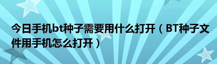 今日手机bt种子需要用什么打开（BT种子文件用手机怎么打开）