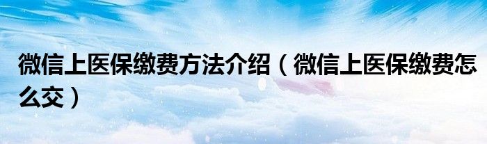 微信上医保缴费方法介绍（微信上医保缴费怎么交）