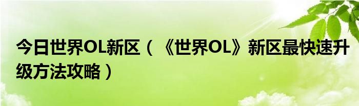 今日世界OL新区（《世界OL》新区最快速升级方法攻略）