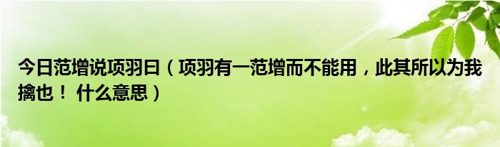 今日范增说项羽曰（项羽有一范增而不能用，此其所以为我擒也！ 什么意思）