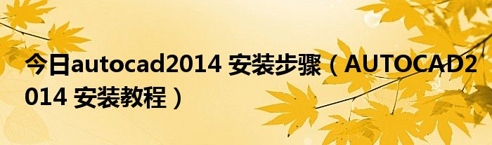 今日autocad2014 安装步骤（AUTOCAD2014 安装教程）