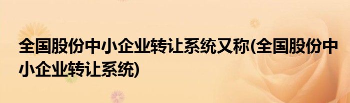 全国股份中小企业转让系统又称(全国股份中小企业转让系统)