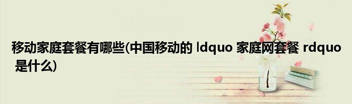 移动家庭套餐有哪些(中国移动的 ldquo 家庭网套餐 rdquo 是什么)