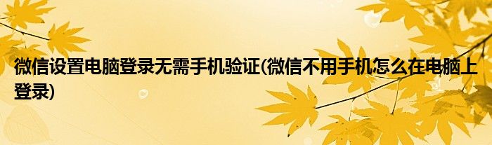 微信设置电脑登录无需手机验证(微信不用手机怎么在电脑上登录)