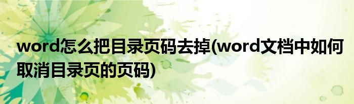 word怎么把目录页码去掉(word文档中如何取消目录页的页码)