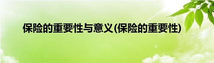 保险的重要性与意义(保险的重要性)