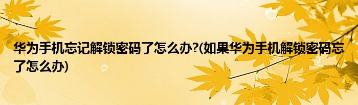 华为手机忘记解锁密码了怎么办?(如果华为手机解锁密码忘了怎么办)