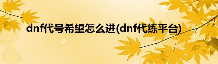 dnf代号希望怎么进(dnf代练平台)