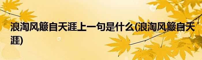 浪淘风簸自天涯上一句是什么(浪淘风簸自天涯)