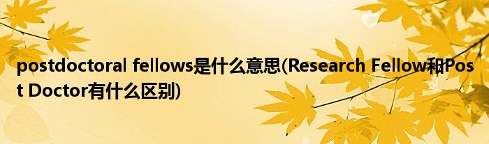 postdoctoral fellows是什么意思(Research Fellow和Post Doctor有什么区别)