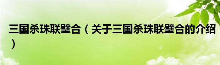 三国杀珠联璧合（关于三国杀珠联璧合的介绍）