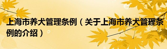 上海市养犬管理条例（关于上海市养犬管理条例的介绍）