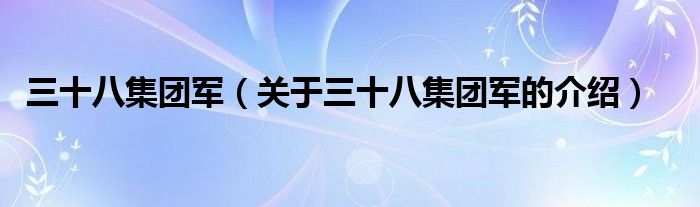 三十八集团军（关于三十八集团军的介绍）