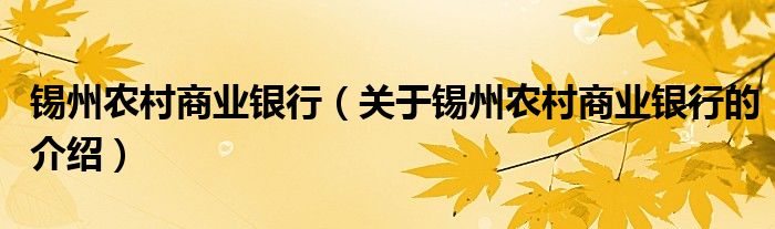 锡州农村商业银行（关于锡州农村商业银行的介绍）