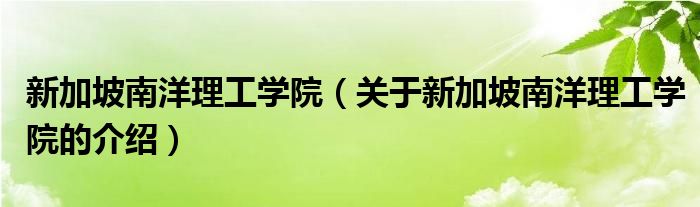 新加坡南洋理工学院（关于新加坡南洋理工学院的介绍）