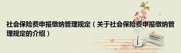 社会保险费申报缴纳管理规定（关于社会保险费申报缴纳管理规定的介绍）