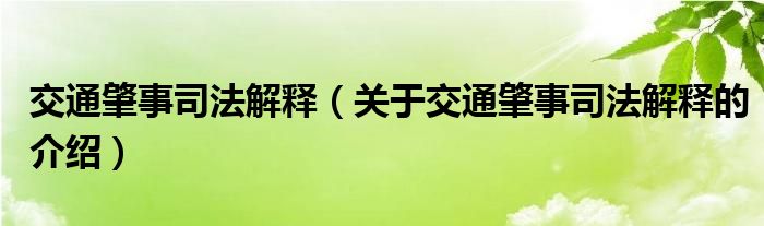 交通肇事司法解释（关于交通肇事司法解释的介绍）