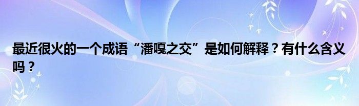 最近很火的一个成语“潘嘎之交”是如何解释？有什么含义吗？