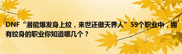 DNF“潜能爆发身上纹，来世还做天界人”59个职业中，拥有纹身的职业你知道哪几个？