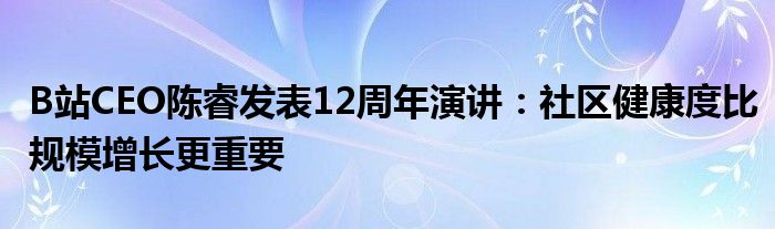 B站CEO陈睿发表12周年演讲：社区健康度比规模增长更重要