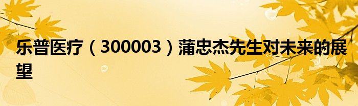 乐普医疗（300003）蒲忠杰先生对未来的展望