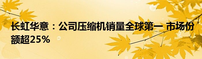 长虹华意：公司压缩机销量全球第一 市场份额超25%