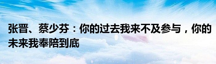 张晋、蔡少芬：你的过去我来不及参与，你的未来我奉陪到底