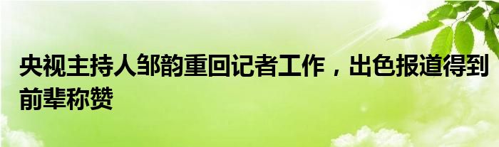 央视主持人邹韵重回记者工作，出色报道得到前辈称赞