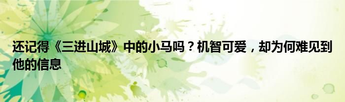 还记得《三进山城》中的小马吗？机智可爱，却为何难见到他的信息