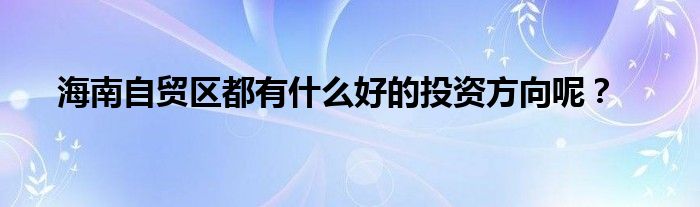 海南自贸区都有什么好的投资方向呢？