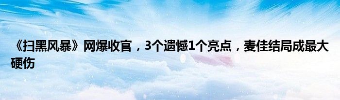 《扫黑风暴》网爆收官，3个遗憾1个亮点，麦佳结局成最大硬伤