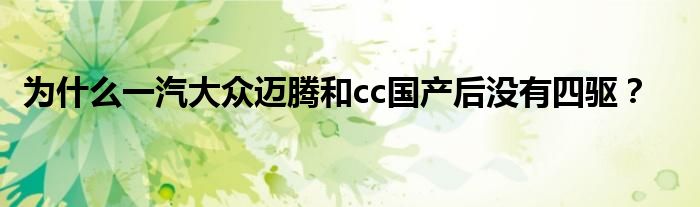 为什么一汽大众迈腾和cc国产后没有四驱？