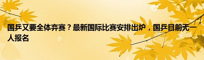 国乒又要全体弃赛？最新国际比赛安排出炉，国乒目前无一人报名