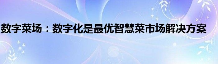 数字菜场：数字化是最优智慧菜市场解决方案