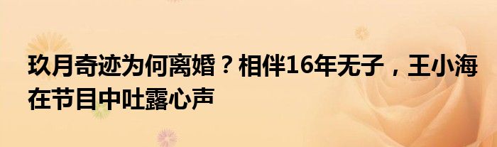 玖月奇迹为何离婚？相伴16年无子，王小海在节目中吐露心声